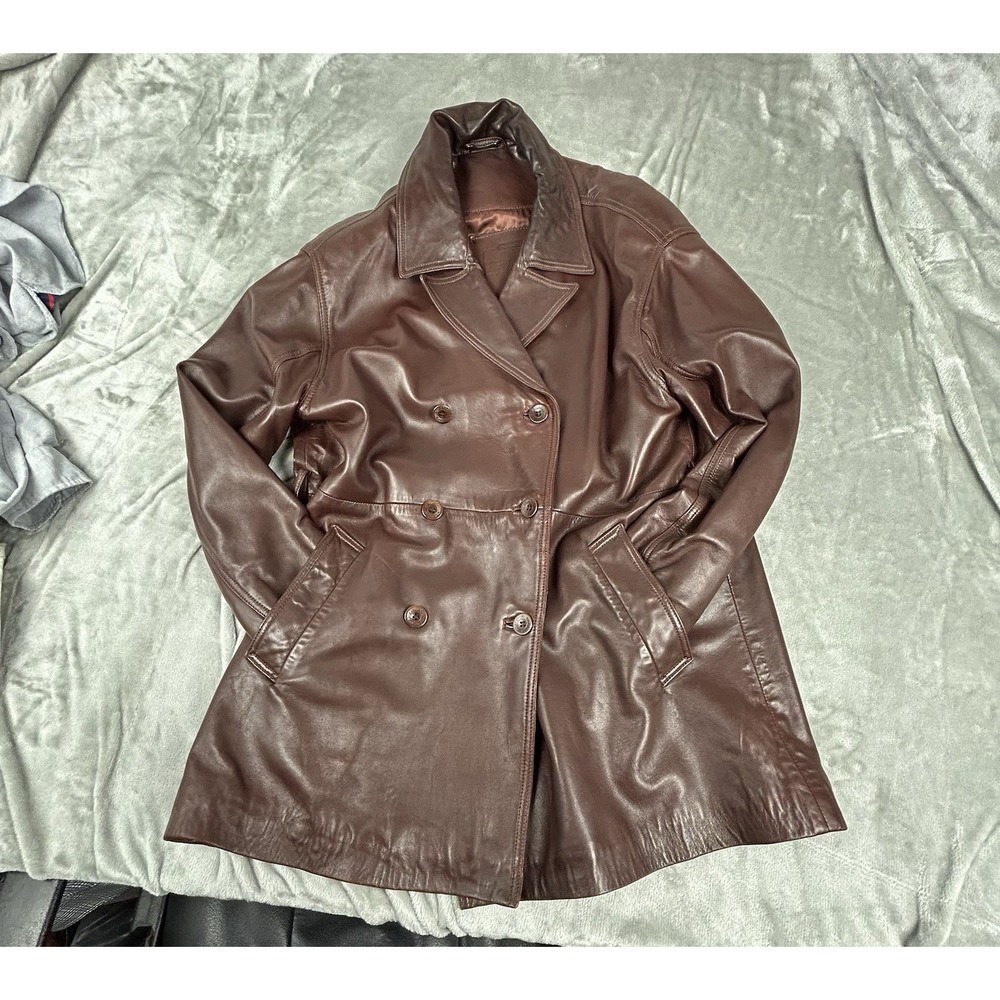 COACH Brown Leather Coat  No.D6K-0966 Sz Small MISSING Belt  VINTAGE  Jacket - Picture 2 of 16